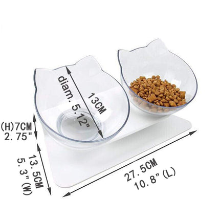 Cat Food Bowl, Double Food Water Dish Feeding Bowls for Cats and Small Dogs with Raised Stand | Non-Slip Bottom - Transparent