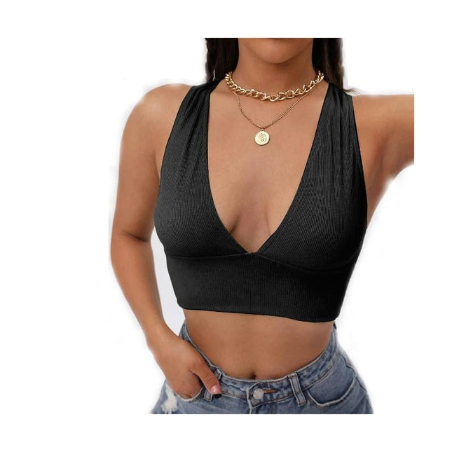 Sexy Crop Tops for Women Deep V Neck Sleeveless Backless Tank Cropped Top