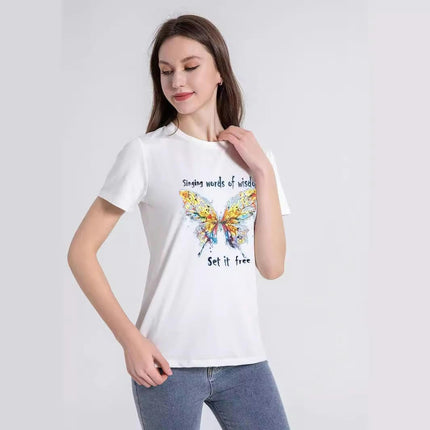 Women’s Butterfly Graphic Printed Loose Tee Short Sleeve Round Neck T Shirt Tops