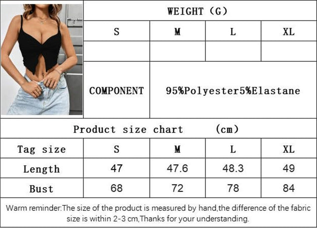 Women's Spaghetti Strap Deep V Neck Twist Front Slit Crop Tank Tops Sleeveless Cami Top