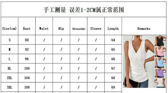 Women Summer Button Tank Top Casual V Neck Pleated Sleeveless Blouse