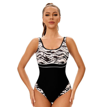 One Piece Swimsuit for Women Mock Neck Zipper Short Sleeve Bathing Suit
