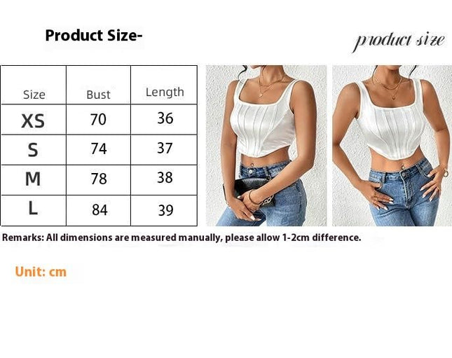 Women Sexy Satin Crop Corset Square Neck Sleeveless Bustier Slim Fit Crop Tank Top