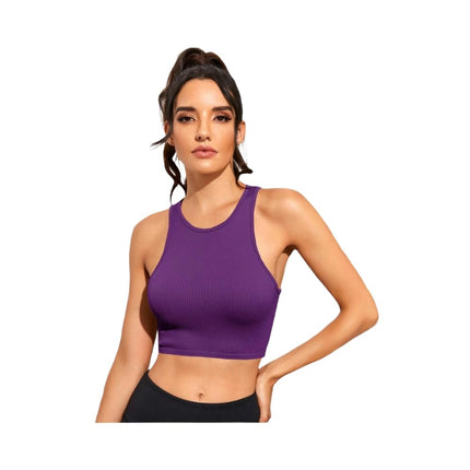Women Casual Basic Sleeveless High Neck Rib-Knit Crop Tank Top