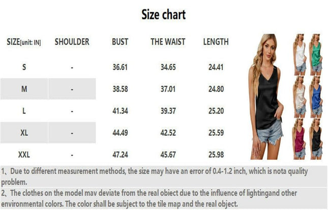 Womens V Neck Silk Satin Tank Tops Sleeveless Camisole Casual Cami Shirt