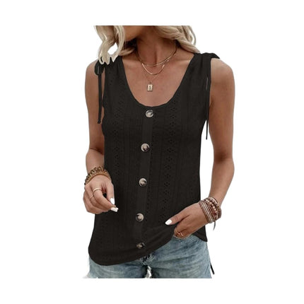 Women's Button Down Tank Tops Scoop Neck Sleeveless T Shirts Blouses