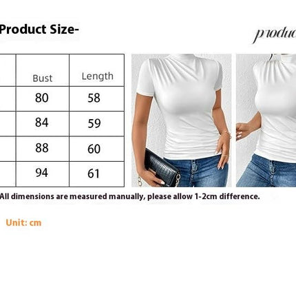 Womens Casual Short Sleeves Top High Neck Ruched Fitted T Shirts