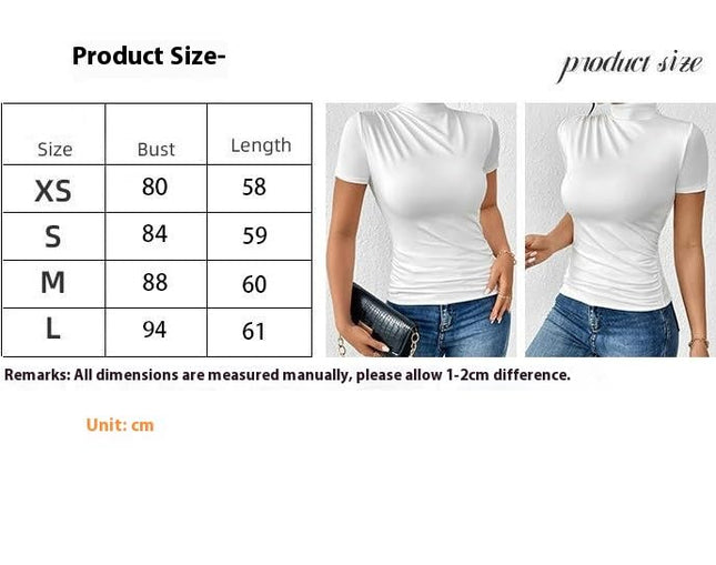 Womens Casual Short Sleeves Top High Neck Ruched Fitted T Shirts