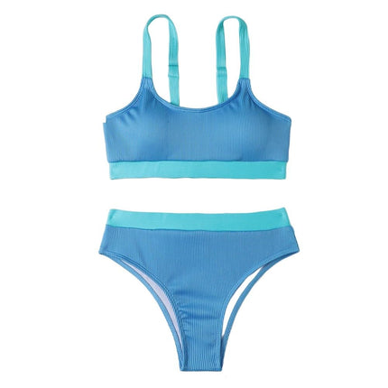 Women's High Waisted Bikini Sets Color Block Two Piece Swimsuits High Cut Bathing Suits