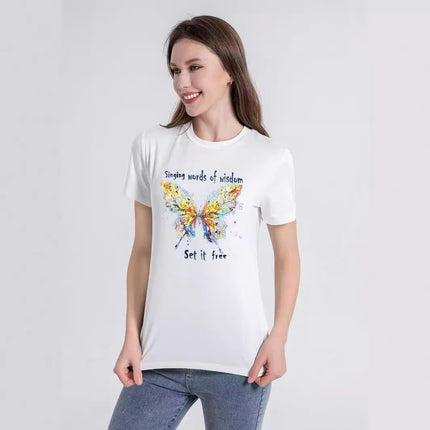 Women’s Butterfly Graphic Printed Loose Tee Short Sleeve Round Neck T Shirt Tops