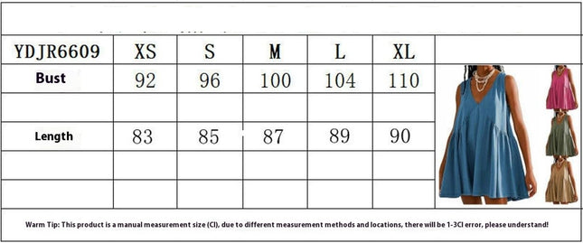 Women's Casual Summer Dress V Neck Sleeveless Loose Pleated Ruffle Flowy Dresses