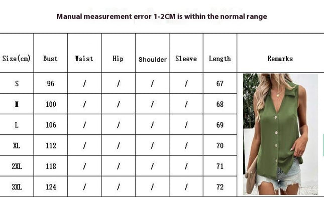 Women Summer Chiffon V Neck Button Down Tank Top Casual Sleeveless Top
