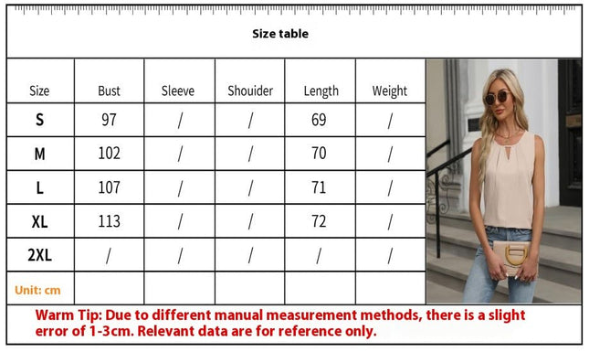 Women's Summer Sleeveless Chiffon Tank Top Round Neck Casual Blouse