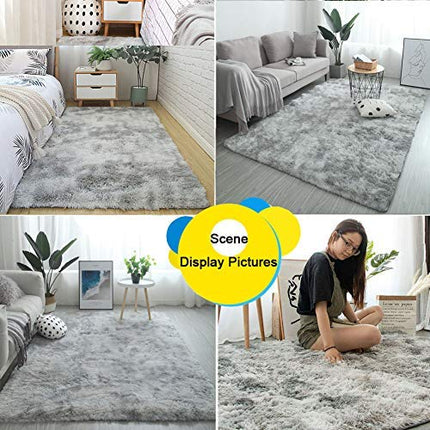Area Rugs, Home Decor Super Soft Touch Feeling Indoor Modern Shaggy Fluffy Carpet Anti-Skid Area Rug Comfortable Memory Foam Padding for Living Room Bedroom Grey