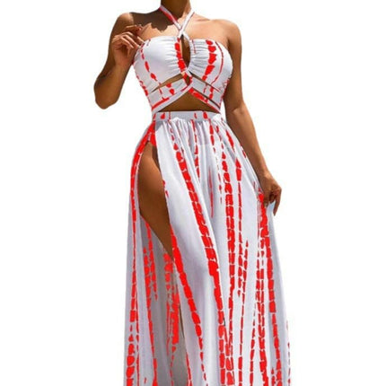 Women's Halter Bikini Bathing Suit Summer Swimsuit with Cover Up Beach Skirt 3 Piece Set