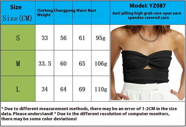 Womens Tube Tops Summer Twist Knot Front Knit Bandeau Strapless Ribbed Sleeveless Crop Top