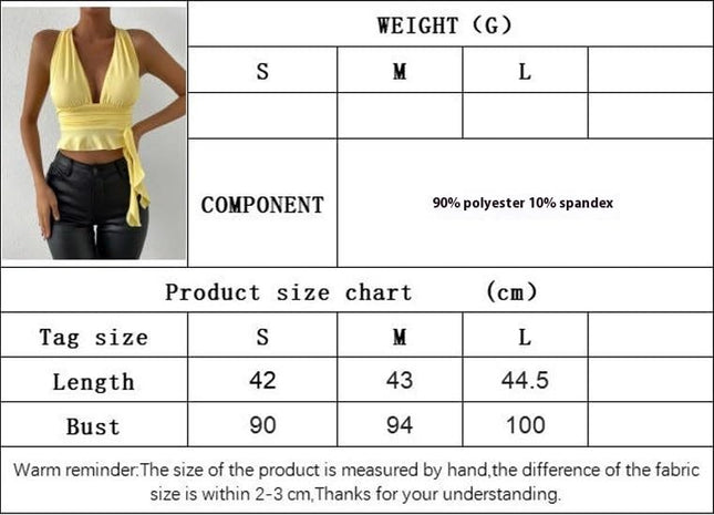 Women's Deep V Neck Halter Top Tie Back Backless Sleeveless Ruffle Hem Cami Tops