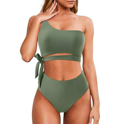 Women One Shoulder High Waisted Bikini Tie High Cut Two Piece Swimsuits