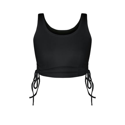 Women's Sleeveless Crop Tank Top Slim Drawstring Ribbed Knit Cami Top