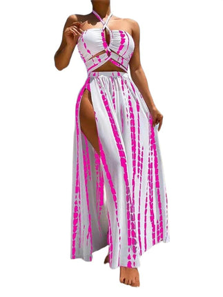 Women's Halter Bikini Bathing Suit Summer Swimsuit with Cover Up Beach Skirt 3 Piece Set