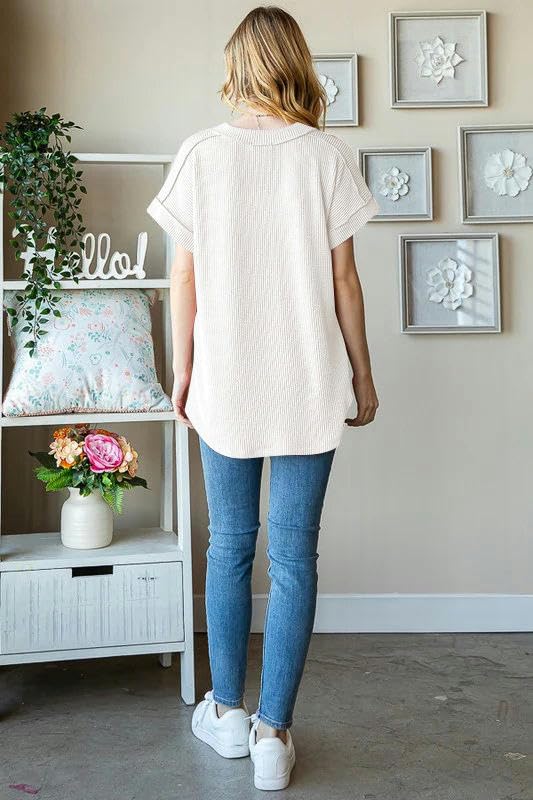 Women's Casual V Neck Tee Shirt Short Sleeve Loose Fit Summer Tops