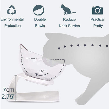 Cat Food Bowl, Double Food Water Dish Feeding Bowls for Cats and Small Dogs with Raised Stand