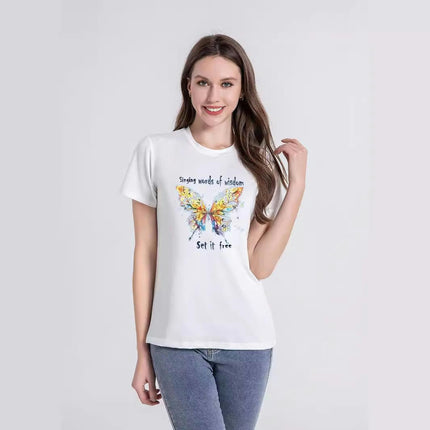 Women’s Butterfly Graphic Printed Loose Tee Short Sleeve Round Neck T Shirt Tops