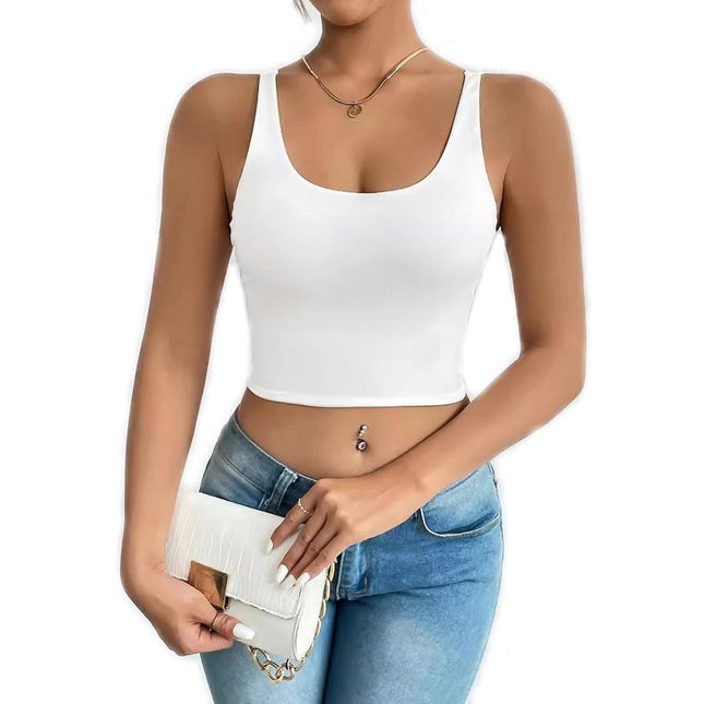 Women's Sexy Scoop Neck Sleeveless Cami Tank Backless Slim Fit Crop Tops