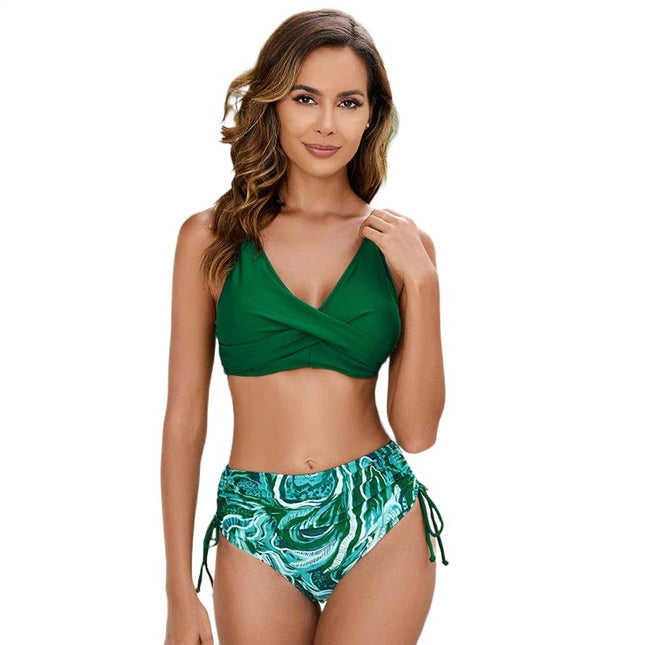 Women's High Waisted Bikini Sets Tummy Control Two Piece Ruched Drawstring Bathing Suits