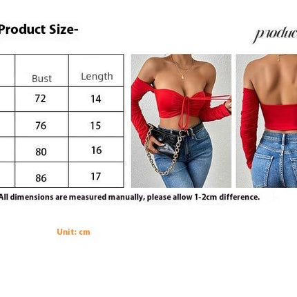 Women's Elegant Off Shoulder Long Sleeve Drawstring Crop Tube Tops Shirt