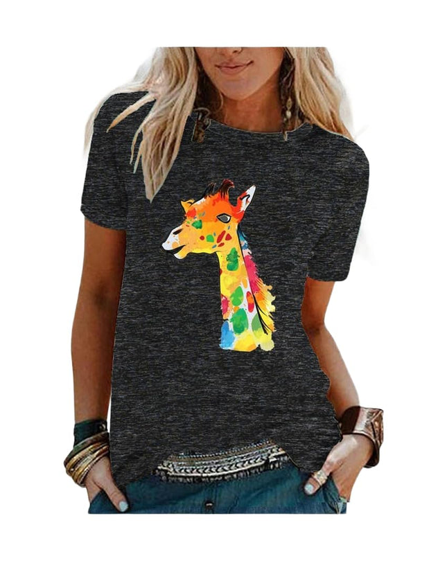 Women's Tops Casual Funny Print Graphic Tee Crew Neck Short Sleeve Summer T Shirts