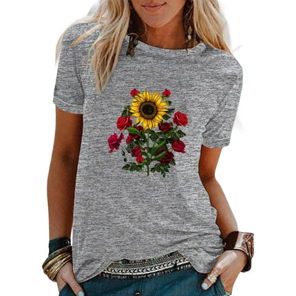 Graphic Print T Shirt Women Crewneck Summer Short Sleeve Shirts Top