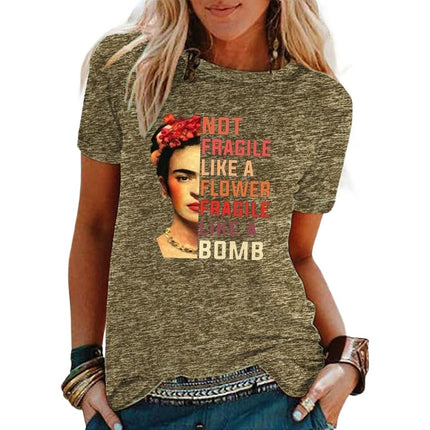 Women's Round Neck Summer Casual Tops Printed Short Sleeves Graphic T-Shirt