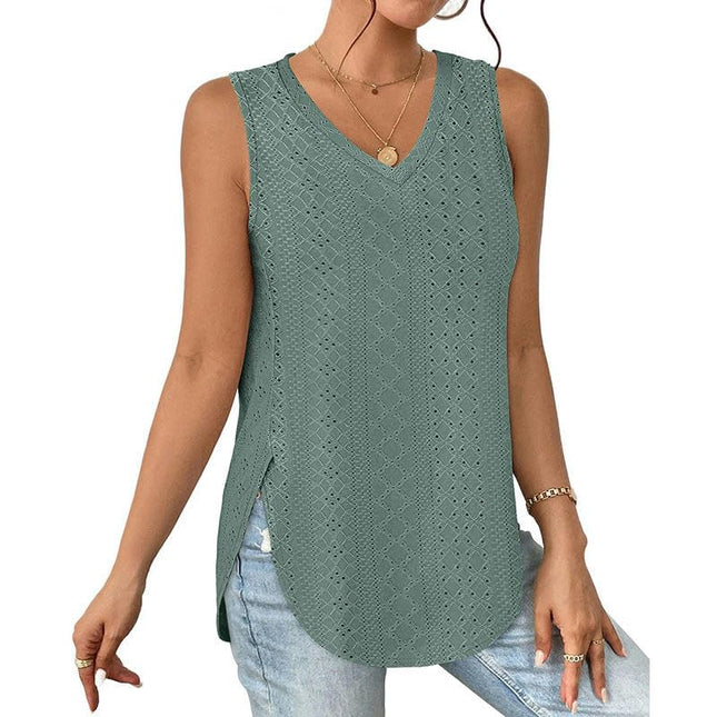 Womens Tank Tops V Neck Embroidery Casaul Sleeveless Shirts