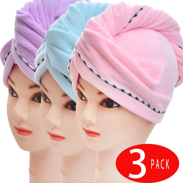 3 Pack Hair Drying Towel Microfiber Fast Drying Hair Towels Soft Shower Caps for Womens Girls Pink,Purple, Blue