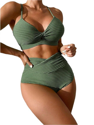 Women's Bikini Sets Two Piece Swimsuit High Waisted Twist Front Spaghetti Straps Bathing Suit