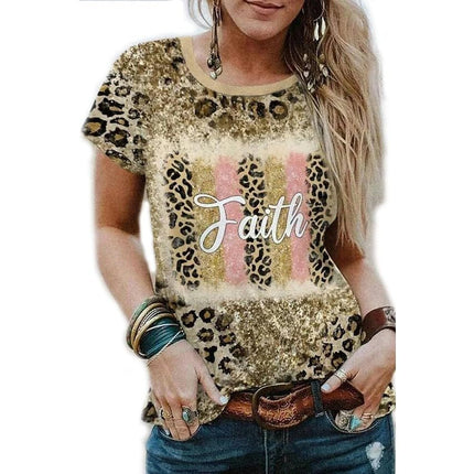 Women Round Neck Short Sleeve Cat Printed Tops Loose Fit T-Shirts
