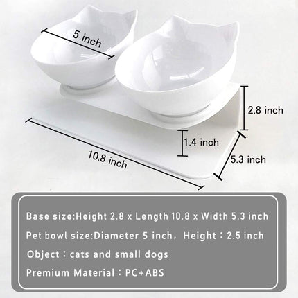 Cat Bowls with Stand, Pet Feeder Double Food Diner Bowl Set Perfect for Cats and Ultra Small Dog-White