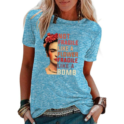 Women's Round Neck Summer Casual Tops Printed Short Sleeves Graphic T-Shirt