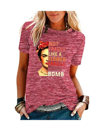 Women's Round Neck Summer Casual Tops Printed Short Sleeves Graphic T-Shirt