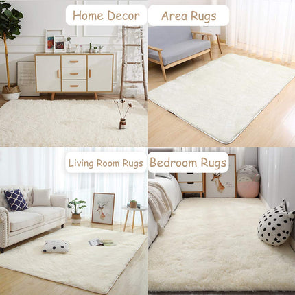 Area Rugs, Home Decor Super Soft Touch Feeling Indoor Modern Shaggy Fluffy Carpet Anti-Skid Area Rug Comfortable Memory Foam Padding for Living Room Bedroom Grey
