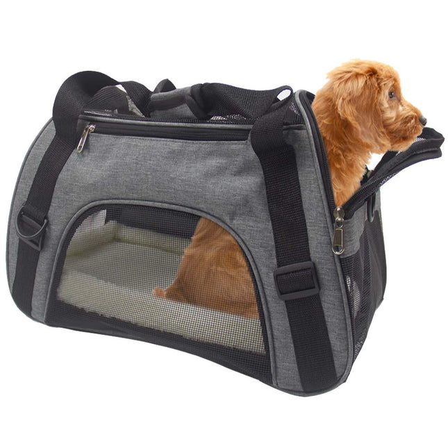 Soft Side Pet Carrier Travel Bag Small Dogs, Medium Sized Cats Rabbits, Comes Shoulder Strap, Safety Buckle Zippers, Newly Designed (M,Grey)