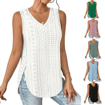 Womens Tank Tops V Neck Embroidery Casaul Sleeveless Shirts