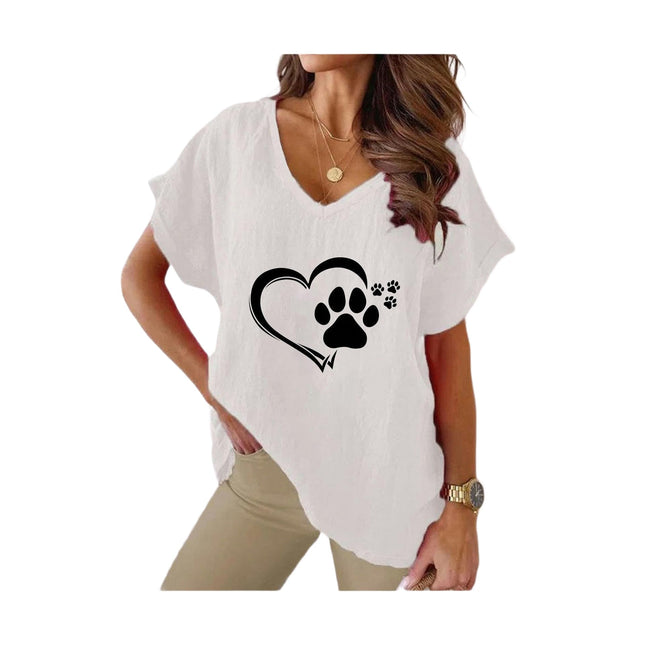 Womens Summer Short Sleeve Cotton Linen V-Neck Batwing T-Shirt Casual Loose Tops