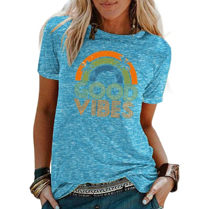 Womens Summer Round Neck Shirt Funny Letter Printed Graphic Short Sleeve Tee Tops