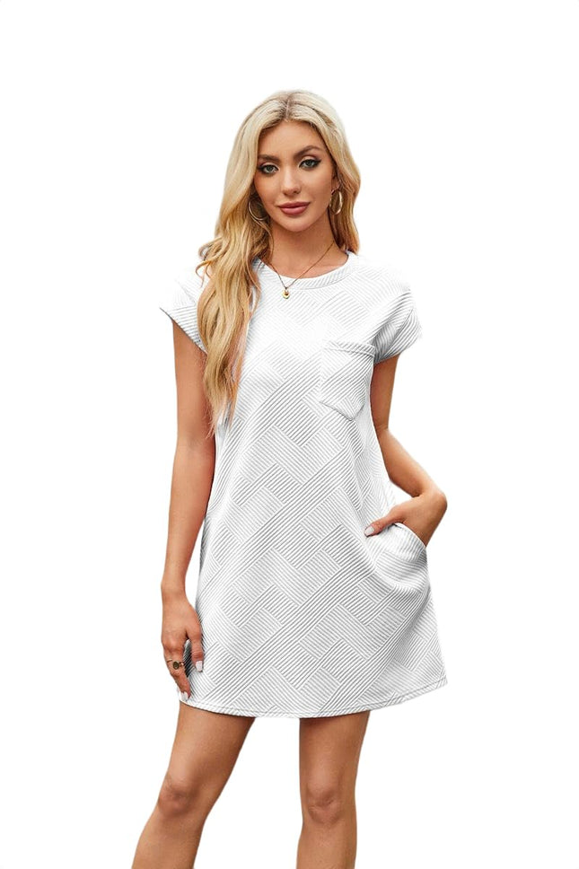 Women's Casual Loose Dress Summer Short Sleeve Crew Neck Mini Dresses with Pockets