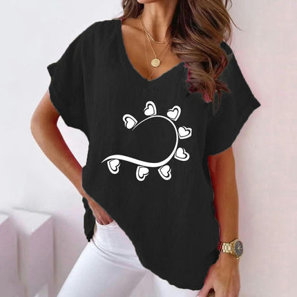 Womens Short Sleeve Cotton Linen Shirts Causal V-Neck Batwing T-Shirt Loose Summer Tops