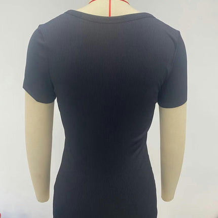 Women’s Short Sleeve T Shirts Button Down Slim Fit Tops Scoop Neck Ribbed Knit Shirts