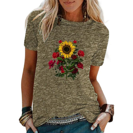 Graphic Print T Shirt Women Crewneck Summer Short Sleeve Shirts Top