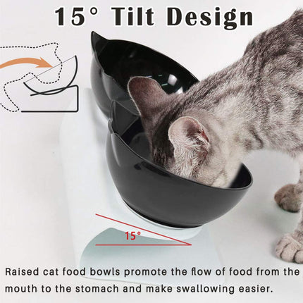 Cat Bowls with Stand, Pet Feeder Double Food Diner Bowl Set Perfect for Cats and Ultra Small Dog-Black